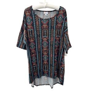 LULAROE Irma Tunic Top Black Aztec Print High Low Oversized Boho NWT | XL